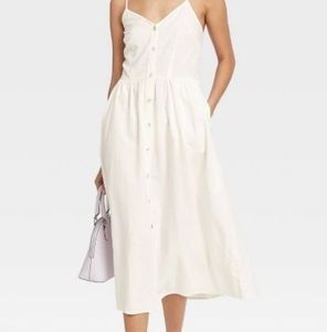 A New Day white linen dress with POCKETS! NWT